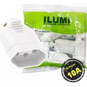 (Ilumi) pino femea 2p+t 10a 250v branca (1433pct) pacote c/10p