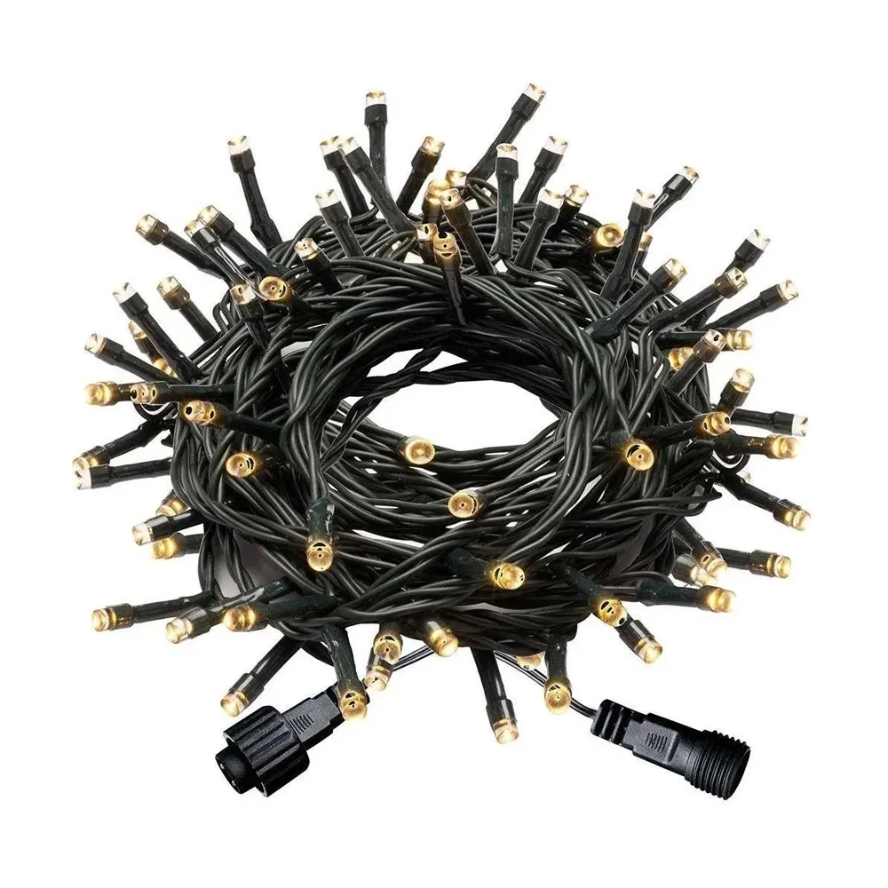 (Natal)Cordão ext. ip44 fio verde 100 leds br. quente fixa 10m