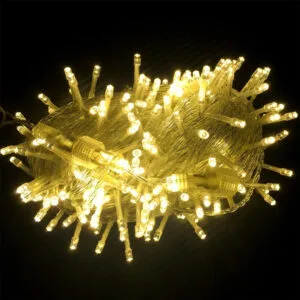 (Natal)Cordão fio tranp. 100 leds br. quente fixa tom m/f 10mt