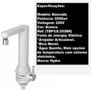 (Hydra) Torneira elétrica puravitta 220v bancada 5500w Br