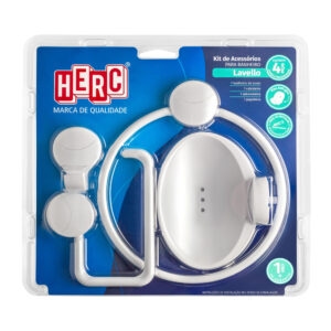 (Herc) Kit acessorios lavello 4 pçs p/banheiro branco