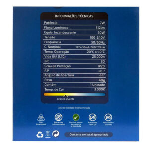 Lâmpada ar70 led biv. 07w gu10 3000k 0512lm (mlp5049) (Mbled)