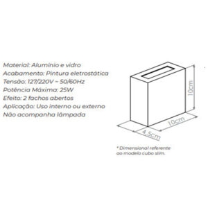 (Opl) arandela alum. cubo slim 1xg9 branco 100x100x50mm (3351)