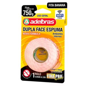 Fita dupla face espuma fixa pro 12mmx02mts (blist) (adelbras)