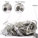 Cascata 400 LEDs Branco 8 funções tomada M/F 10mts 127v