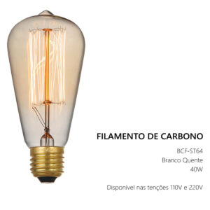 Lâmpada filamento carbono 40w 220v 2700k e-27 pêra (bcf-st64)