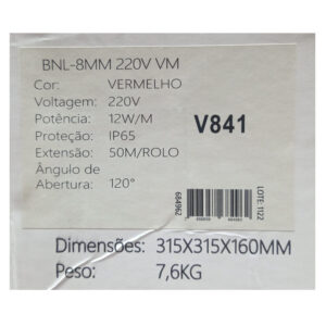 Fita led neon rolo 50m bnl – 8mm 220v vermelha