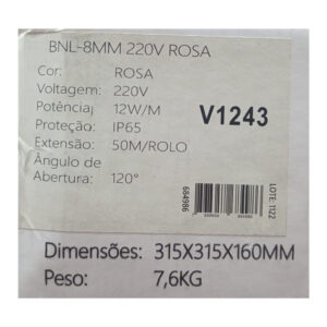 Fita led neon rolo 50m bnl – 8mm 220v rosa