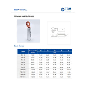 Terminal bimetálico anel 185,0mm – tba – 185 (259) (Tcm)
