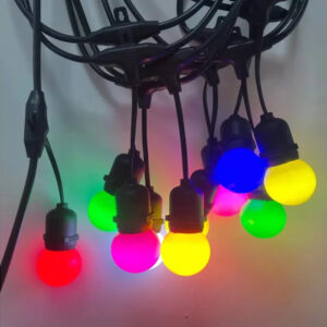 (Natal)Cordão c/10 soq e-27 e c/10 lamp bol. led biv. colorido