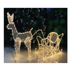 Armação rena 49x58cm c/treno 54x31cm c/1680 leds br. quente ip44 uso externo bivolt (35023) (Natal) Novo