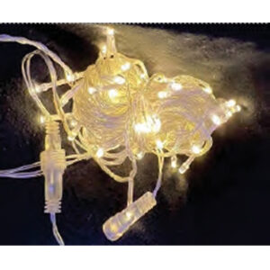 (Natal)Cordão fio tranp. 100 leds br. quente fixa tom m/f 10mt
