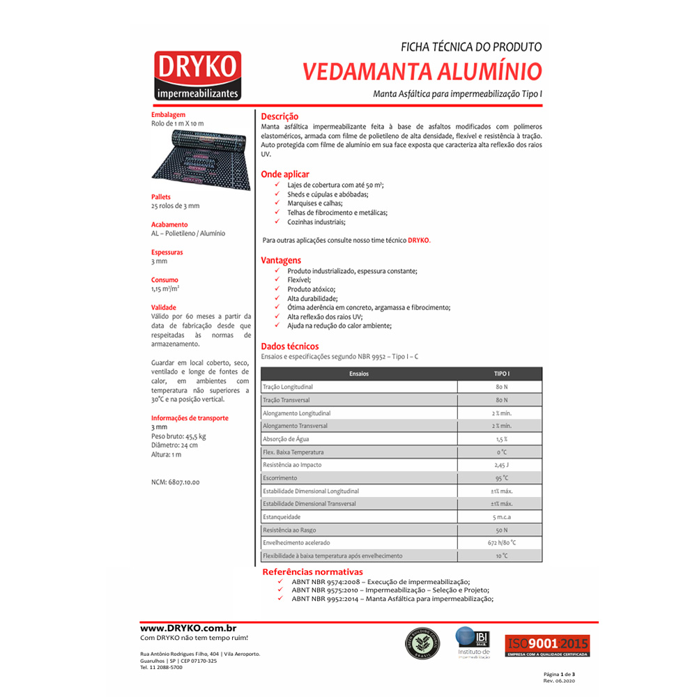 Manta asfáltica alumínio 45 KG 3 MM (ALUM3PL) (Dryko) Manta asfáltica alumínio 45 KG 3 MM (ALUM3PL) (Dryko)