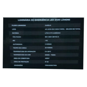 Iluminaria Emerg. Led 2400 Lumens 2 Faróis Litio (Max-0531) (Maxxy)