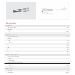 Terminal de compressão alumínio extrudado cabo 336MCM 185MM (TAL-72-2) (Intelli) Código Cocel 13537