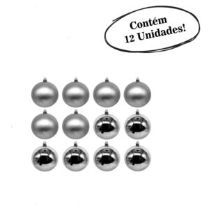 Bola de natal prata 6cm brilho/fosca c/12 pcs (P11663) (Natal) Novo