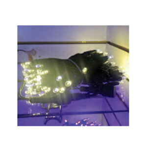 Cordão uso ext. ip65 fio 2,2mm verde 100 leds br. quente fixa c/16 strbos br. tom. m/f 10mt 220v (89100) (Natal) Novo