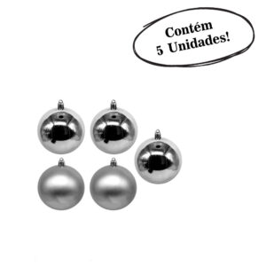 Bola de natal prata 8cm brilho/fosca c/5 pcs (P11883) (Natal) Novo